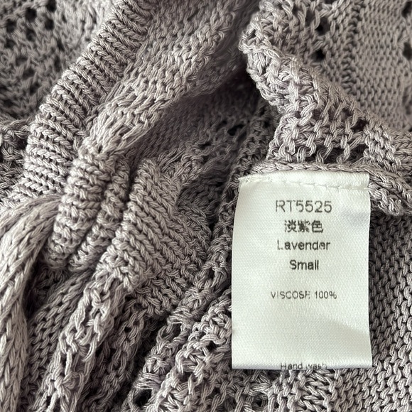 LYANER Women's Drawstring Long Bell Sleeve Sexy Crochet Knit Beach Hollow Out Sm - Picture 8 of 8